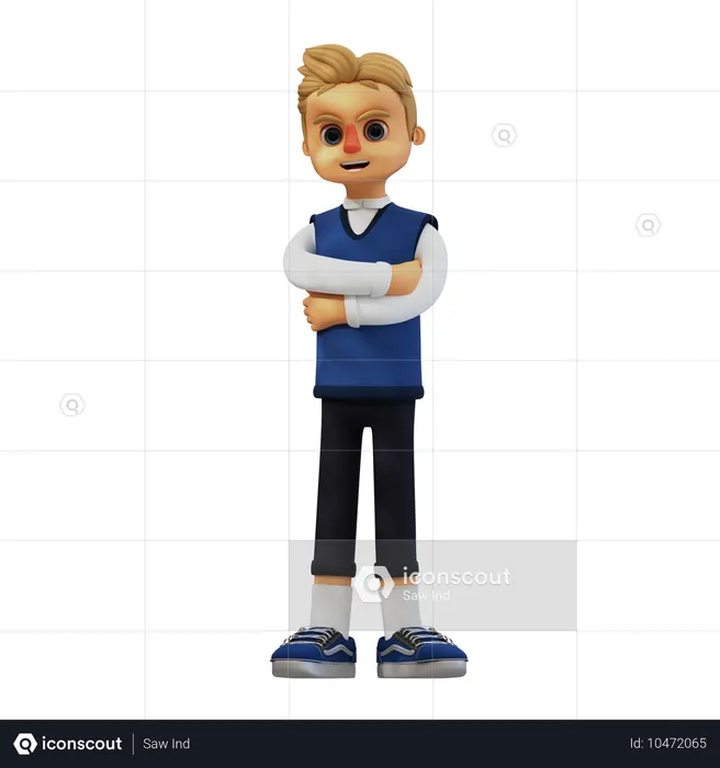 Young Man Standing With Crossing His Arms  3D Illustration