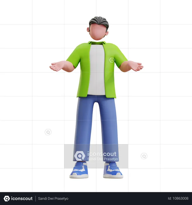 Young man standing with open hands  3D Illustration