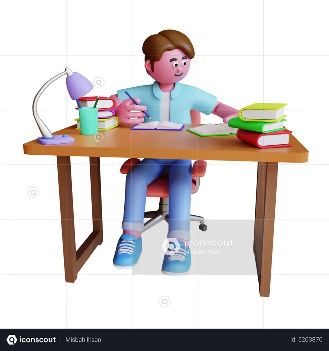 Young Man Study With Book  3D Illustration