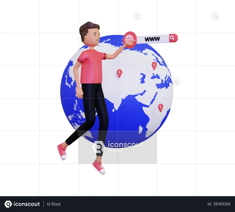 Young Man Surfing On Internet  3D Illustration