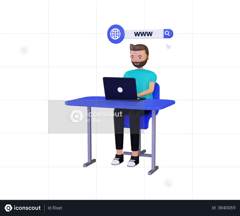 Young Man Surfing On Internet  3D Illustration