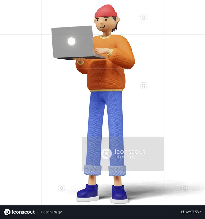 Young man Using Laptop  3D Illustration