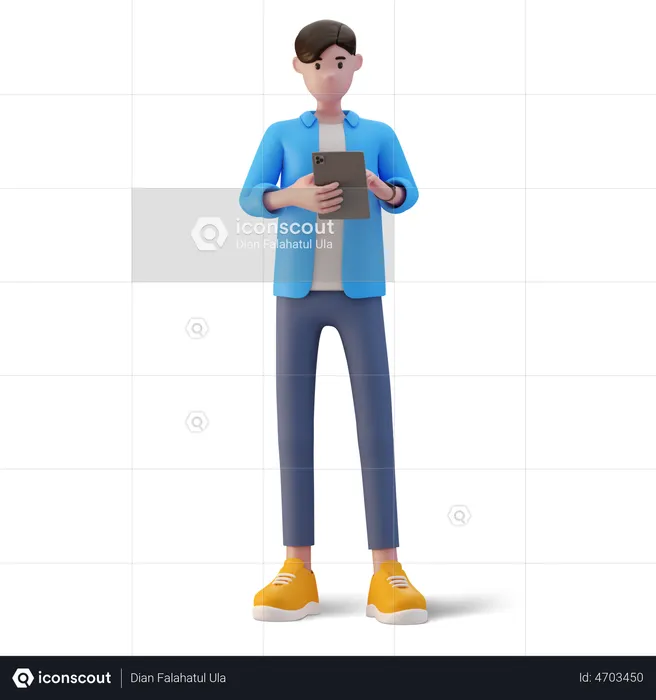 Young Man using tablet  3D Illustration
