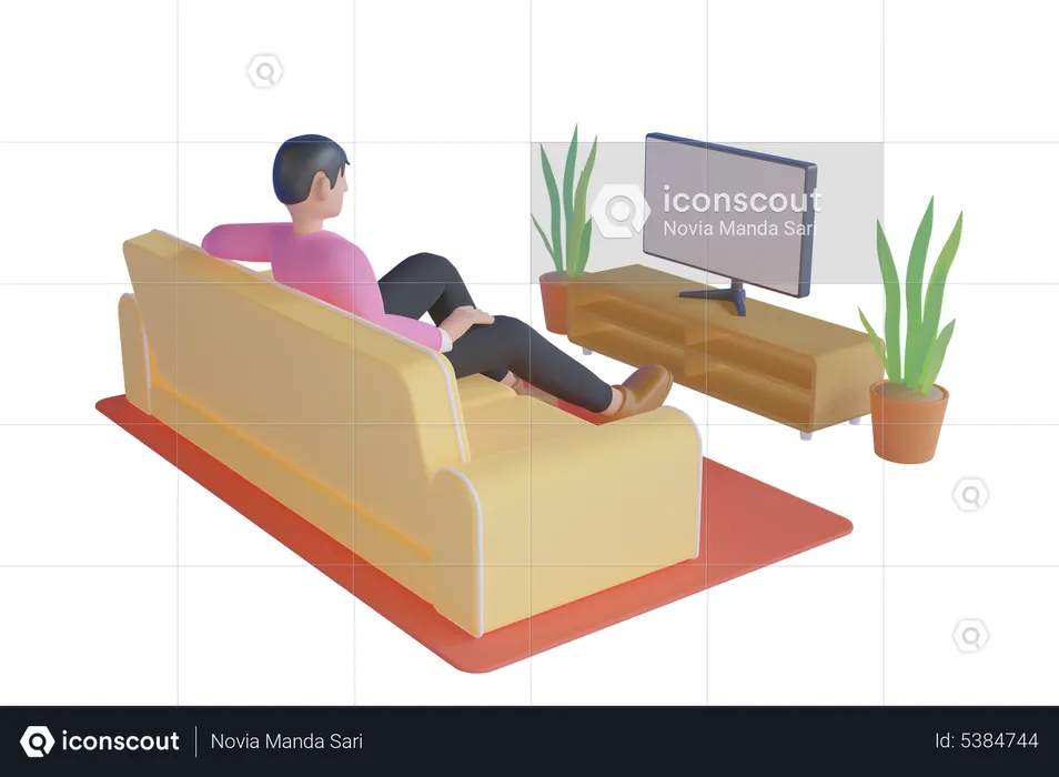 Young man watching a movie want to have fun at home  3D Illustration