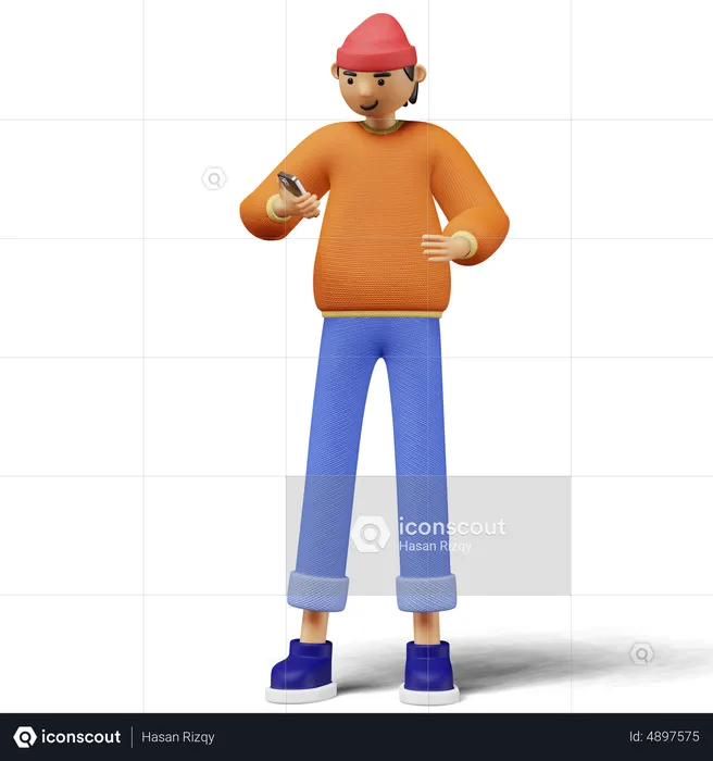 Young man watching on phone screen  3D Illustration