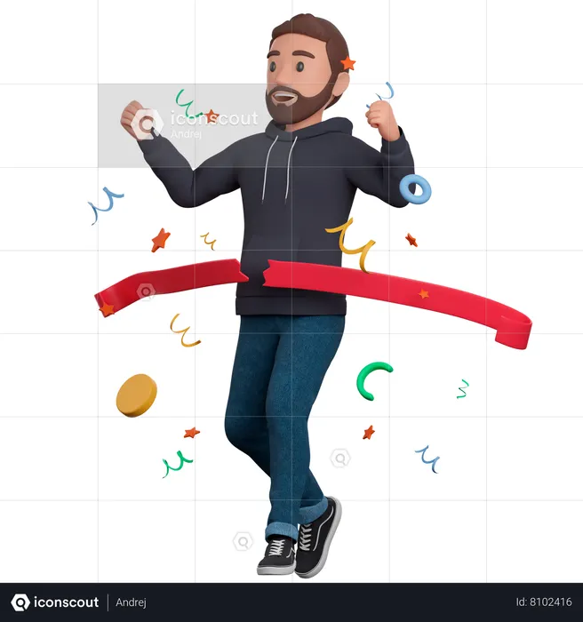 Young man win the race  3D Illustration