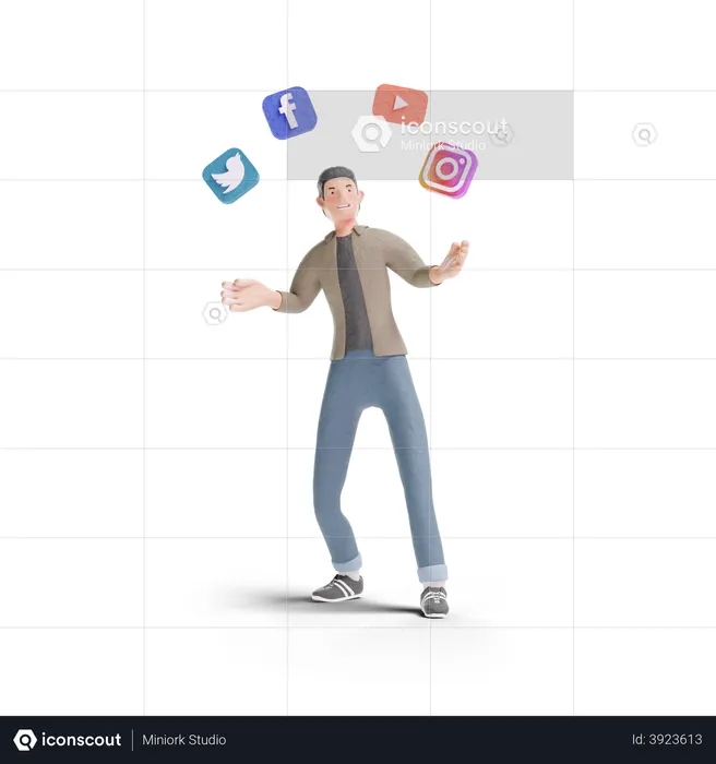 Young man with social media Logo 3D Logo