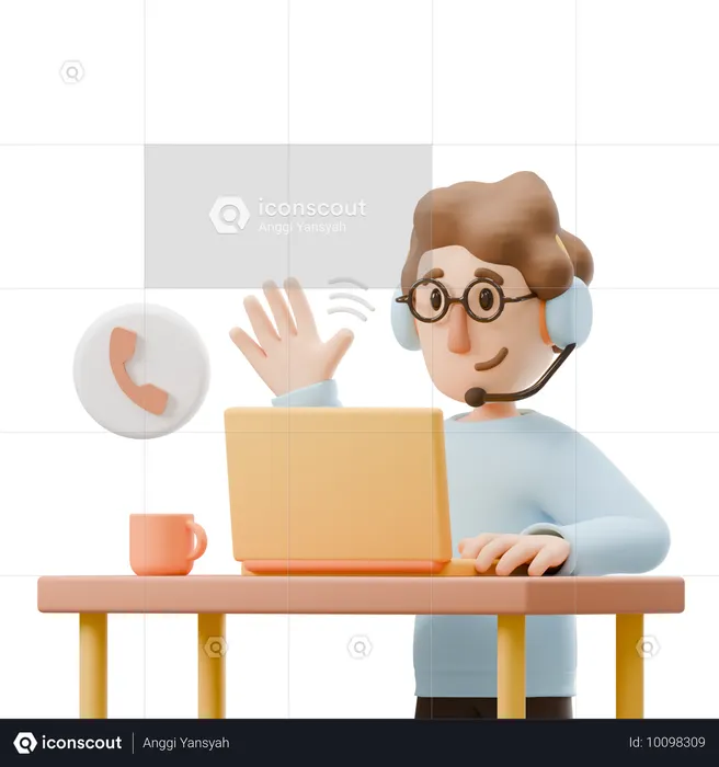 Young Man Working As Call Center  3D Icon