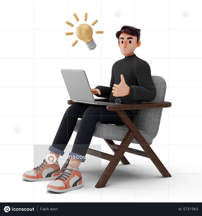 Young man working with good idea  3D Illustration