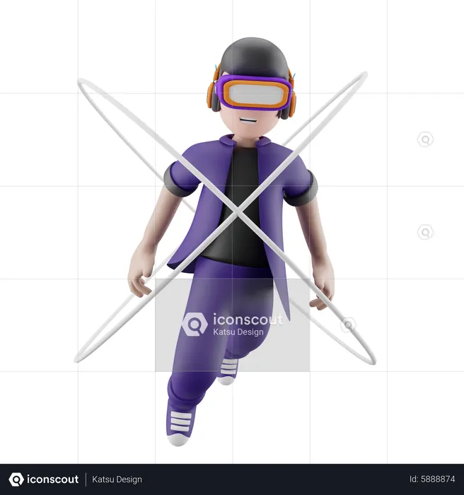 Young meta boy enjoying virtual word using vr galss  3D Illustration