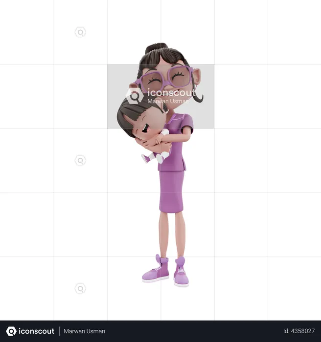 Young mother holding her kid in arms  3D Illustration