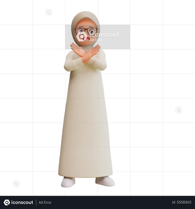Young Muslim Woman Cross Hands No Gesture  3D Illustration