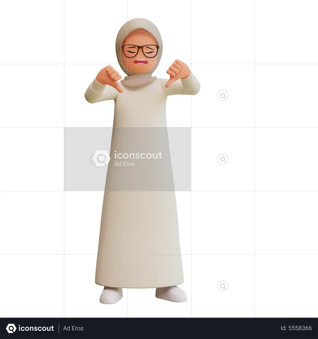 Young Muslim Woman Showing Thumbs Down To Express Dislike Disappointed  3D Illustration