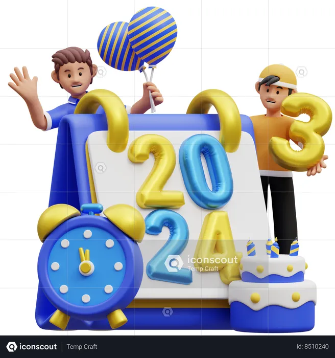 Young People Celebrating New Year  3D Illustration