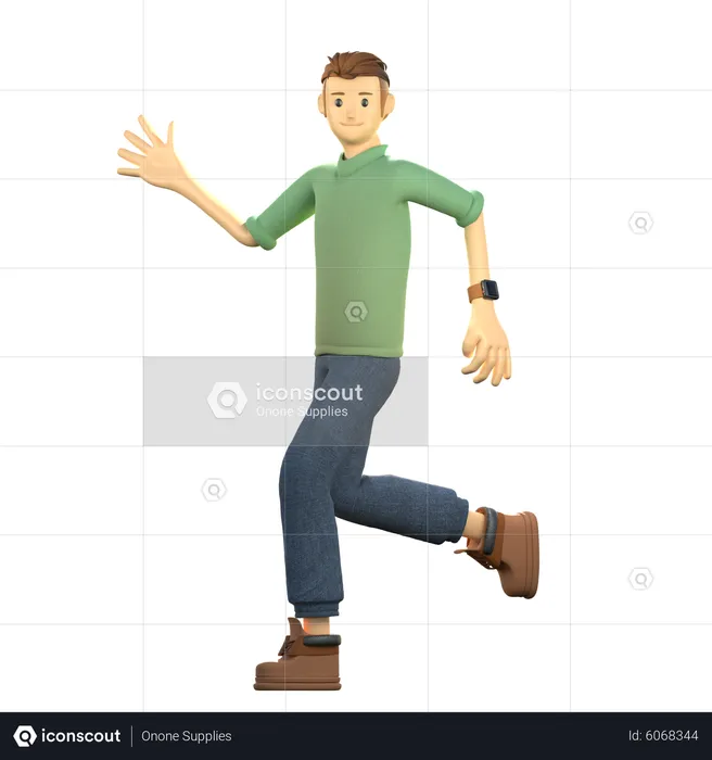 Young showing left hand and running  3D Illustration