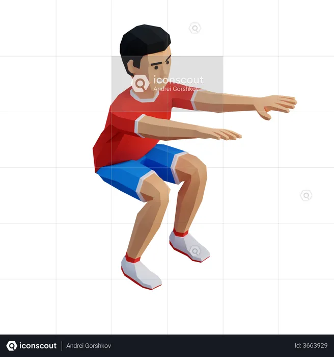 Young sportsman doing squats in sportswear  3D Illustration