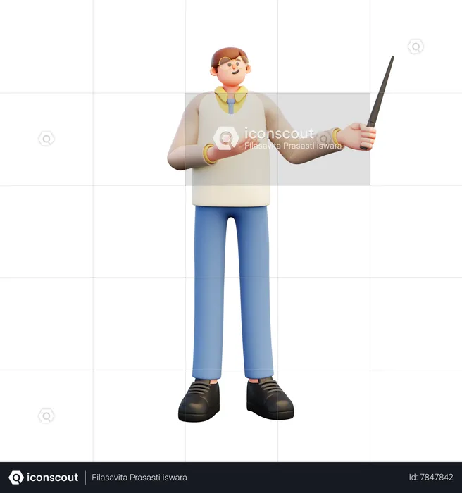 Young Teacher Holding Stick And Explaining  3D Illustration