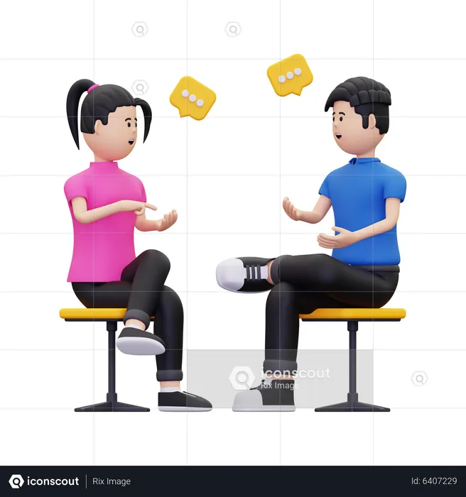 Young woman and man  are discuss something  3D Illustration