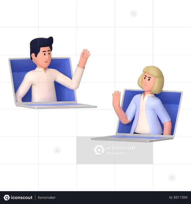 Young Woman And Man Discuss On Online Meeting  3D Illustration