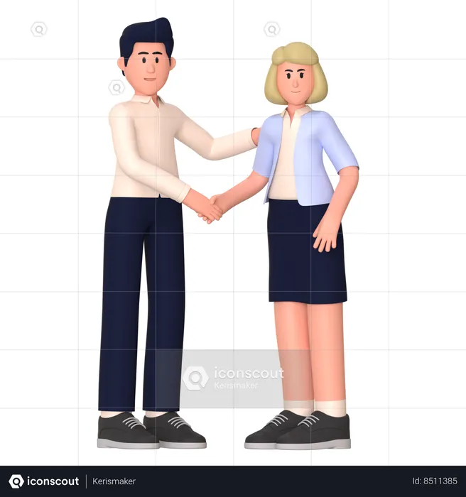 Young Woman And Man Doing Deal Agreement  3D Illustration