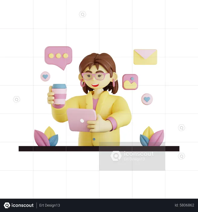 Young woman chilling at work  3D Illustration