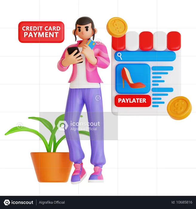 Young Woman Doing Credit Card Payment  3D Illustration