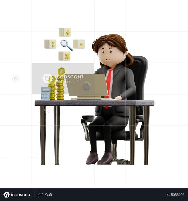Young Woman Doing Tax Accounting  3D Illustration