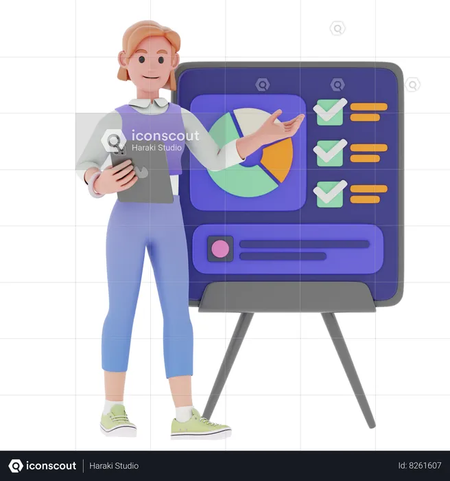 Young Woman Giving Business Presentation  3D Illustration