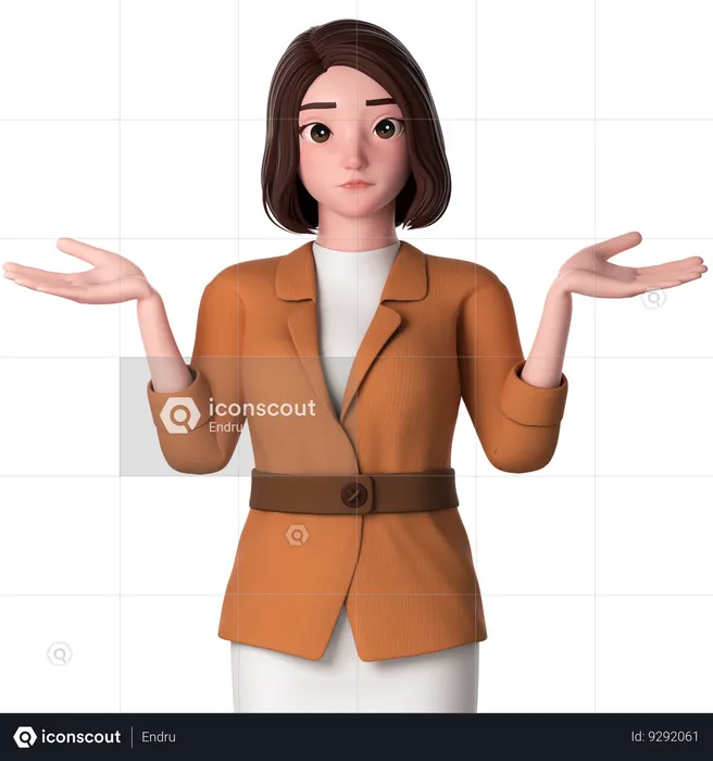 Young Woman Giving Shrugging Pose  3D Illustration