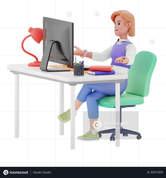 Young Woman Having Online Meeting  3D Illustration