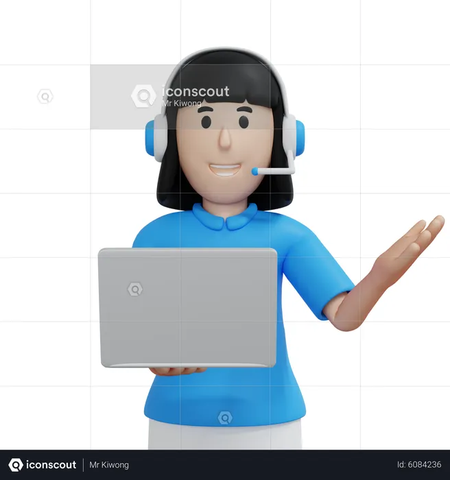 Young woman holding laptop and talking  3D Illustration