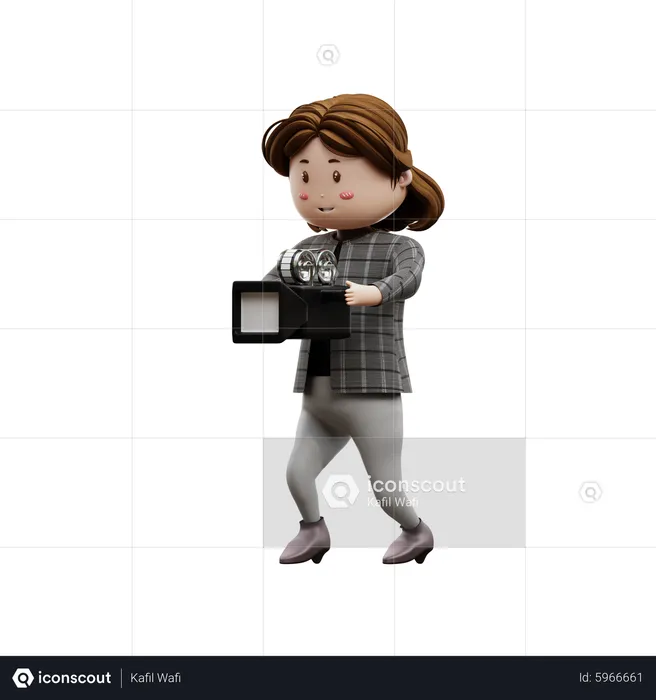 Young woman holding movie camera  3D Illustration