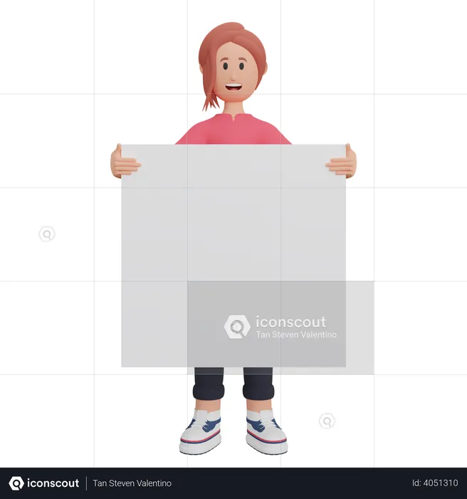Young woman holding placard  3D Illustration
