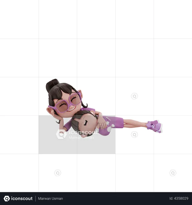 Young woman lying with her kid  3D Illustration