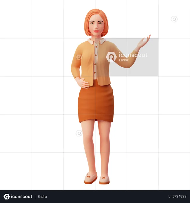 Young woman pointing something in left  3D Illustration