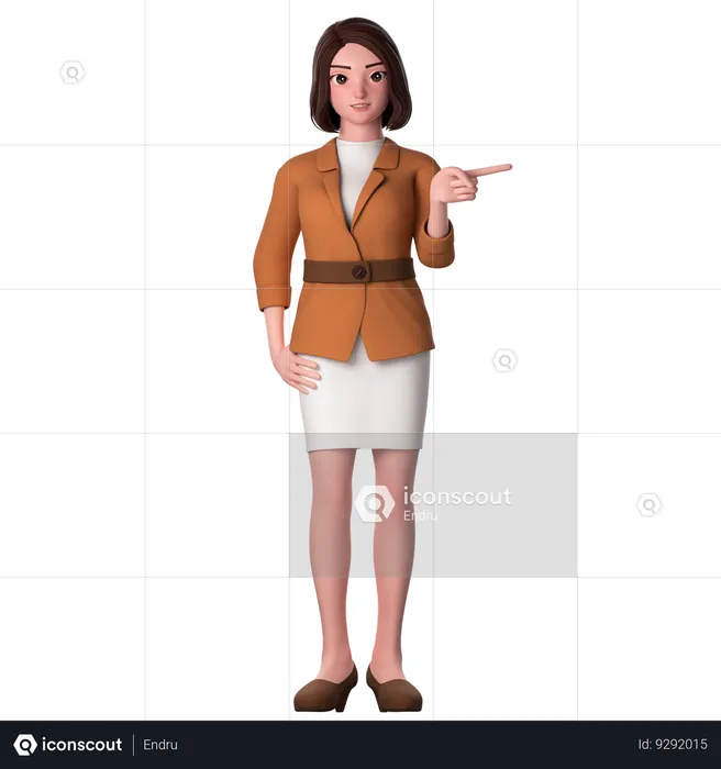 Young Woman Pointing To Right Side Using Right Hand  3D Illustration