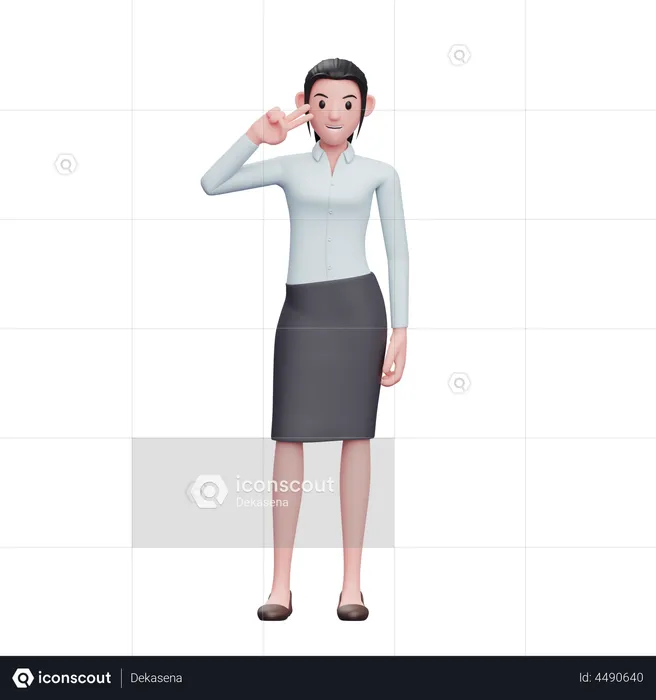Young Woman Posing Peace gesture  3D Illustration