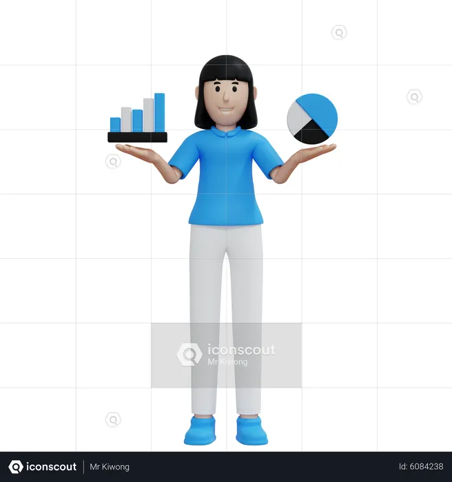 Young woman presenting analysis chart  3D Illustration
