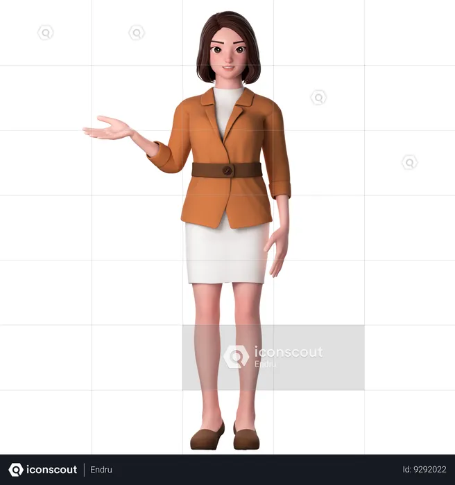 Young Woman Presenting To Left Side Using Left Hand  3D Illustration