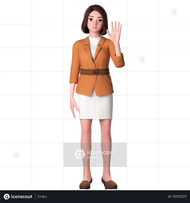 Young Woman Raising Her Right Hand For High Five Gesture  3D Illustration