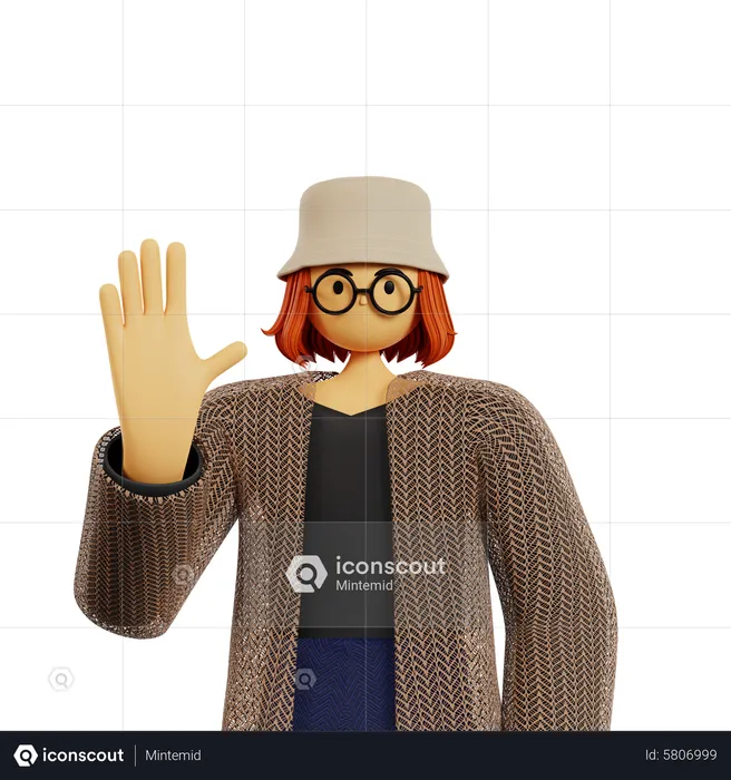 Young woman showing Five finger  3D Illustration