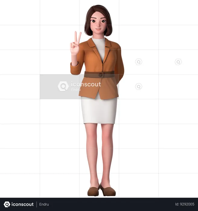 Young Woman Showing Peace Hand Gesture Using Left Hand  3D Illustration