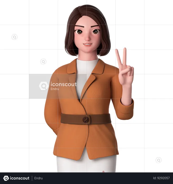 Young Woman Showing Peace Hand Gesture Using Right Hand  3D Illustration