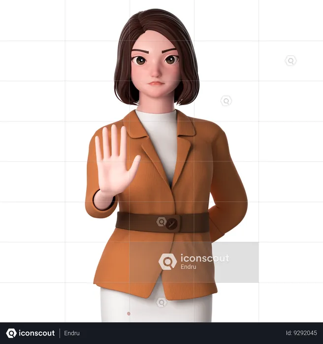 Young Woman Showing Stop Gesture Using Left Hand  3D Illustration