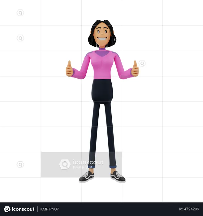 Young woman Showing Thumbs Up  3D Illustration