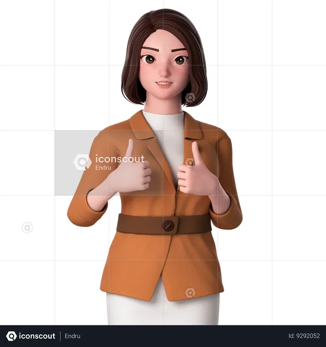 Young Woman Showing Thumbs Up Using Both Hands  3D Illustration