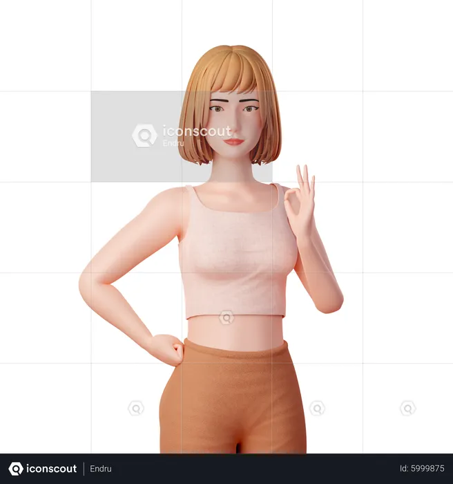 Young Woman standing while showing OK Hand Gesture  3D Illustration