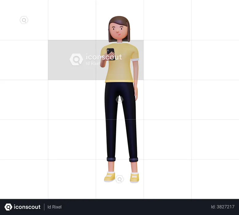 Young woman using mobile while standing  3D Illustration
