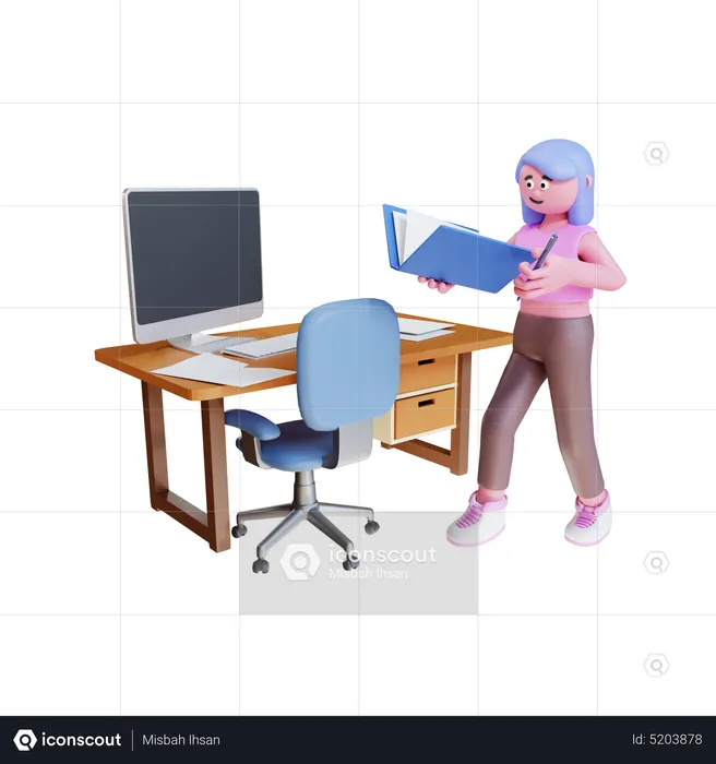 Young Woman Working In Office  3D Illustration