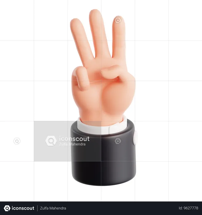 Zählen mit drei Fingern Handbewegung Emoji 3D Icon